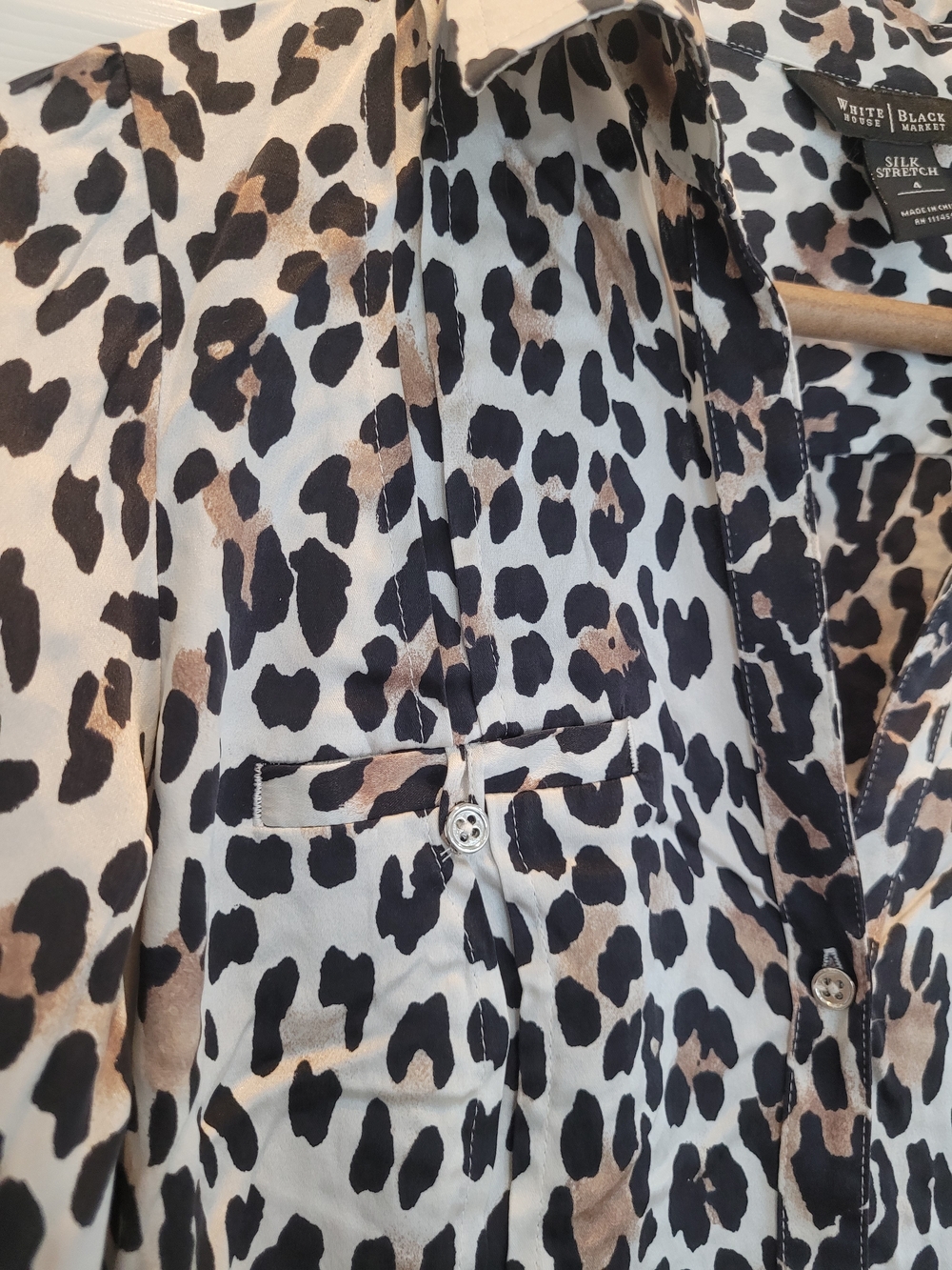 WHBM Silk Stretch Leopard Print Blouse - Black & Taupe - Picture 4 of 12